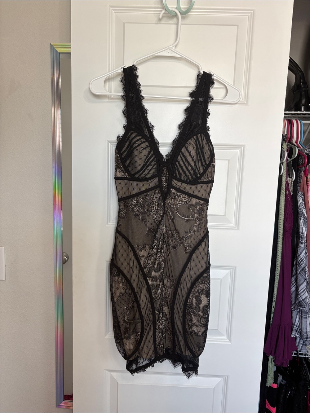 Bebe Black Lace Sheer Slip Dress